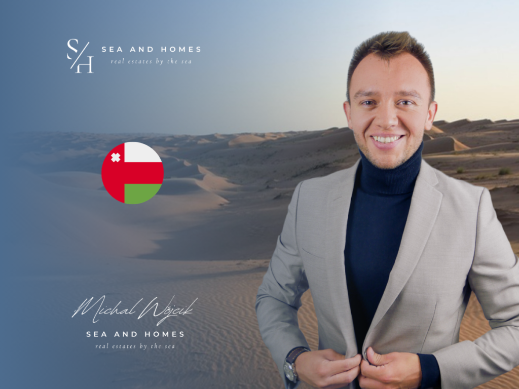 VAT od wynajmu krótkoterminowego w Omanie - wydmy Wahiba Sands i flaga Omanu, baner artykułu Sea and Homes